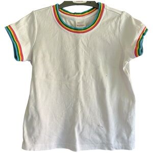 Hanna Andersson Size 120 (6-7) rainbow ribbed tee - pen marks on front